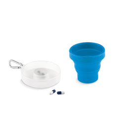 Vaso Plegable de Silicona con Pastillero y Mosquetón 3 en 1