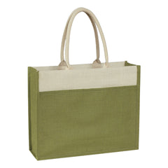 Bolsa de Mano de Yute con Bolsillo Delantero y Asas de Cuerda de Algodón