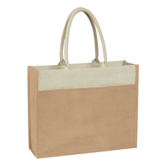Bolsa de Mano de Yute con Bolsillo Delantero y Asas de Cuerda de Algodón