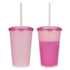 Vaso Térmico que Cambia de Color de PP con Popote 16 Oz.