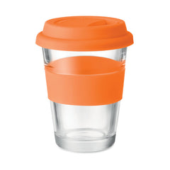 Vaso Tipo Termo de Vidrio con Tapa y Empuñadura de Silicón 350 ml.