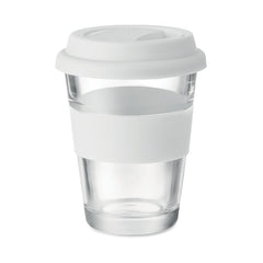 Vaso Tipo Termo de Vidrio con Tapa y Empuñadura de Silicón 350 ml.