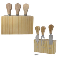 Set de Cubiertos para Queso con 3 Piezas de Acero Inoxidable y Madera