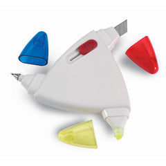 Marcatextos de Plástico en Forma Triangular con Cutter y Bolígrafo 3 en 1