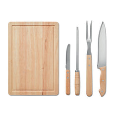 Set de BBQ de 4 Piezas de Acero Inoxidable con Tabla para Picar de Bambú