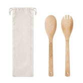 Set de 2 Cubiertos para Ensalada de Bambú en Bolsa de Transporte