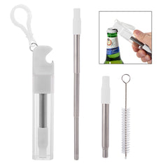 Kit de Popote de Acero Inoxidable con Destapador de Botellas 2 en 1