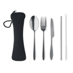 Set de Cubiertos de Acero Inoxidable en Bolsa de Neopreno