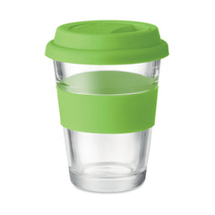 Vaso Tipo Termo de Vidrio con Tapa y Empuñadura de Silicón 350 ml.