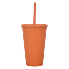 Vaso Térmico de PP de Trigo Reciclado con Tapa y Popote 16 Oz.