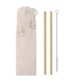 Set de Popotes de Bambú con Cepillo de Limpieza de Acero Inoxidable y Nylon, con Bolsa de Algodón 3 en 1