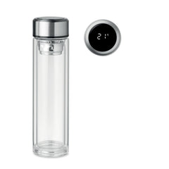 Botella Térmica de Vidrio con Termómetro LED e Infusor de Té 390 ml 3 en 1