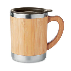 Taza Térmica de Acero Inoxidable y Bambú con Tapa 300 ml.