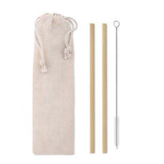 Set de Popotes de Bambú con Cepillo de Limpieza de Acero Inoxidable y Nylon, con Bolsa de Algodón 3 en 1